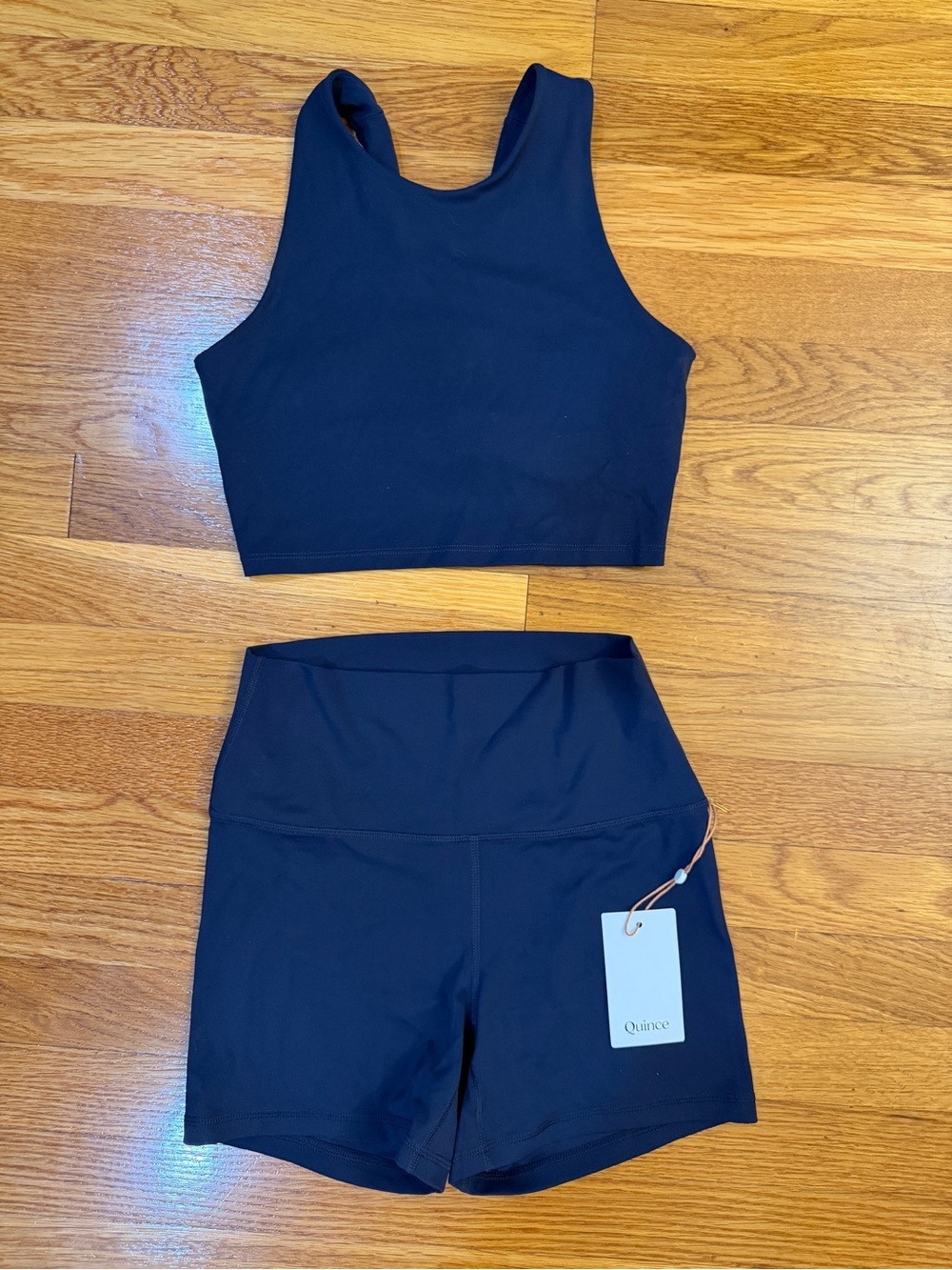 Quince Navy Blue Set - 4" Shorts Small NWT & Bra Top XS NWOT